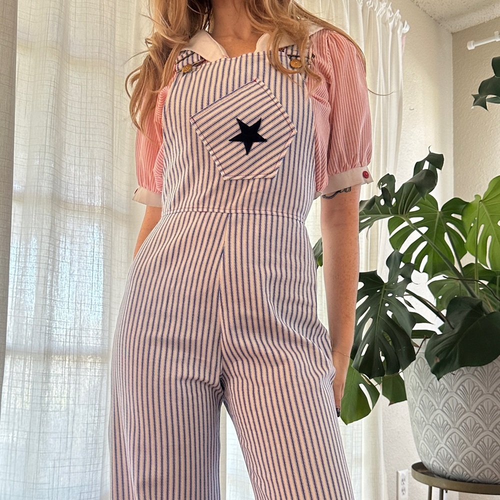 1970s striped superstar bell bottom overalls - Picture 5 of 8